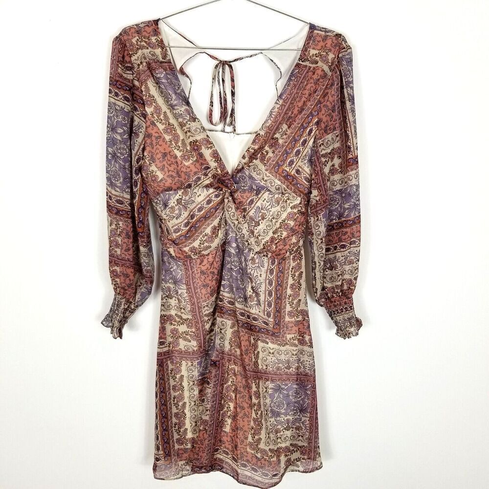 Julia Jordan Women Patchwork‎ Print Long Sleeve Mini Dress Size 8 Multicolor